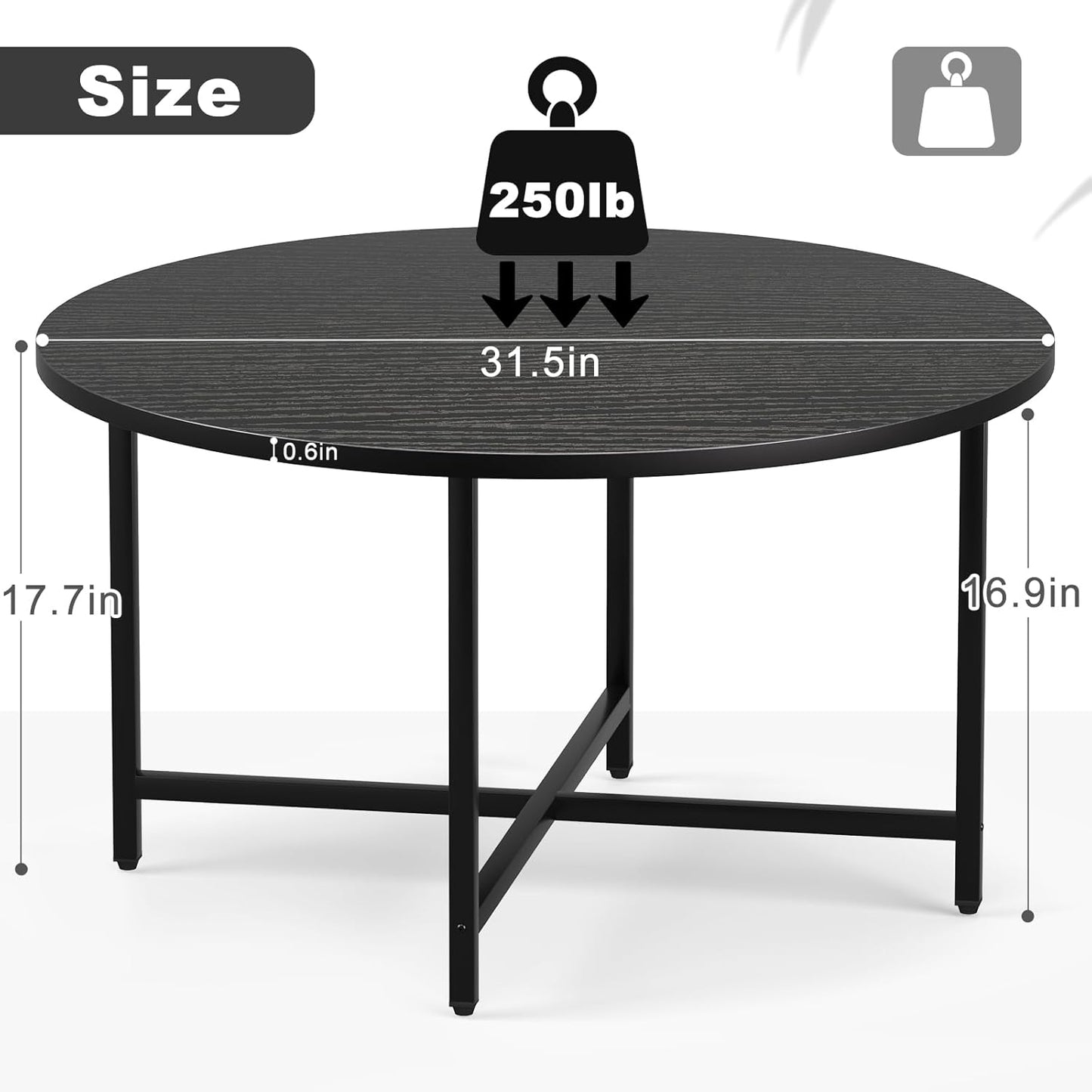 Round Coffee Table, Modern Design Living Room Tables for Indoor & Outdoor, Black Coffee Table for Family & Office Use, Outdoor Coffee Table Round, Large Black (31.5" D x 17.7" H)