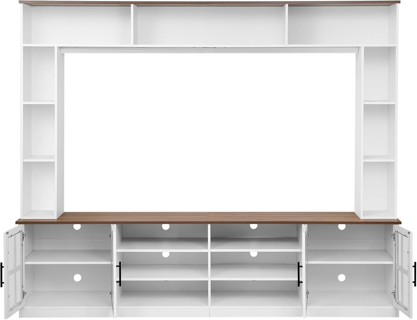 95.5" Entertainment Wall Unit Set with Bookshelves, Modern TV Stand for Televisions Up to 80", Large Media Console with Cabinets and Tempered Glass Doors for Living Room