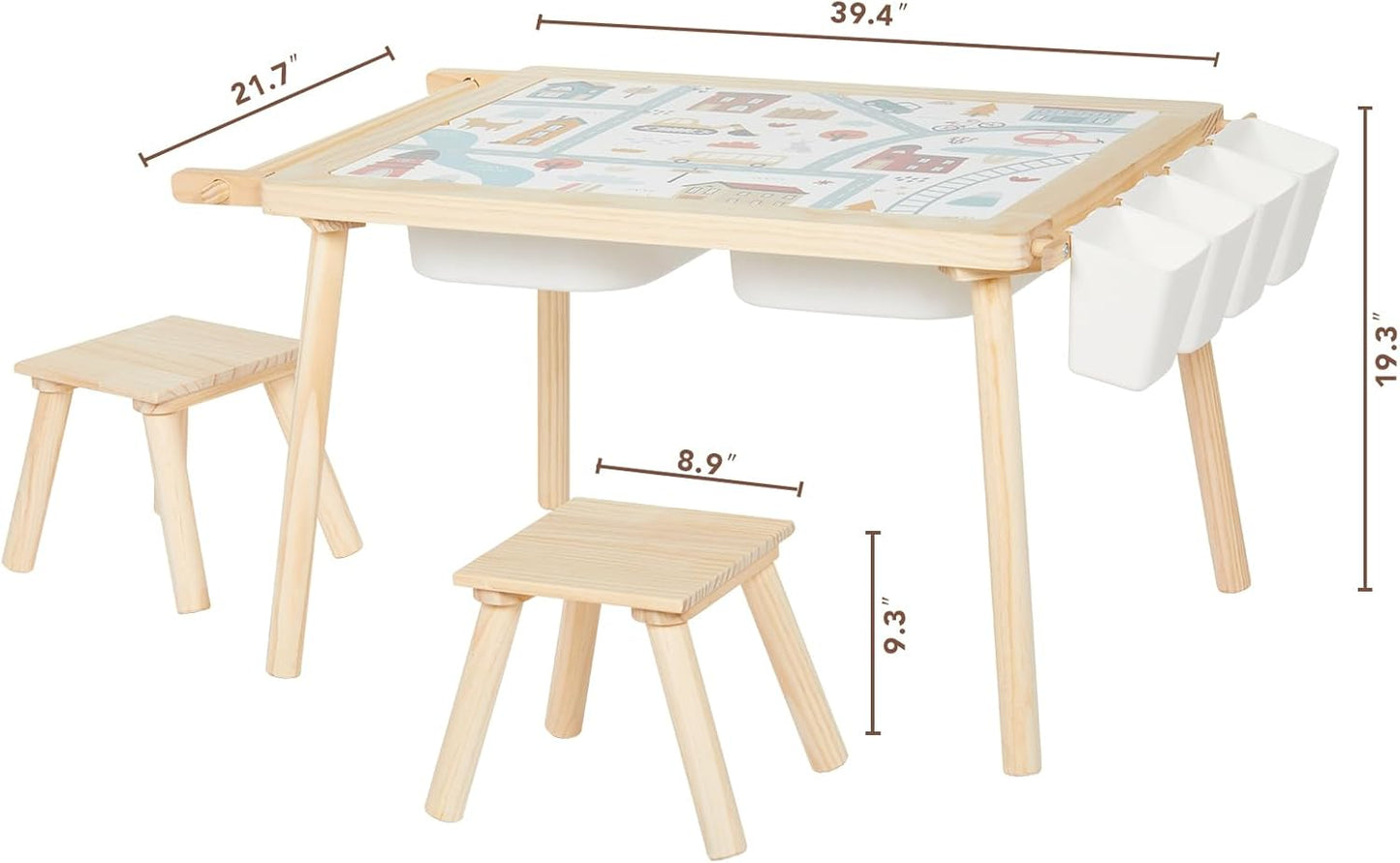 5-in-1 Kids Sensory Table and Chair Set – Wooden Sand and Water Play, Building Blocks, Study, Dining, Toy Storage, Children's Gifts for Boys and Girls