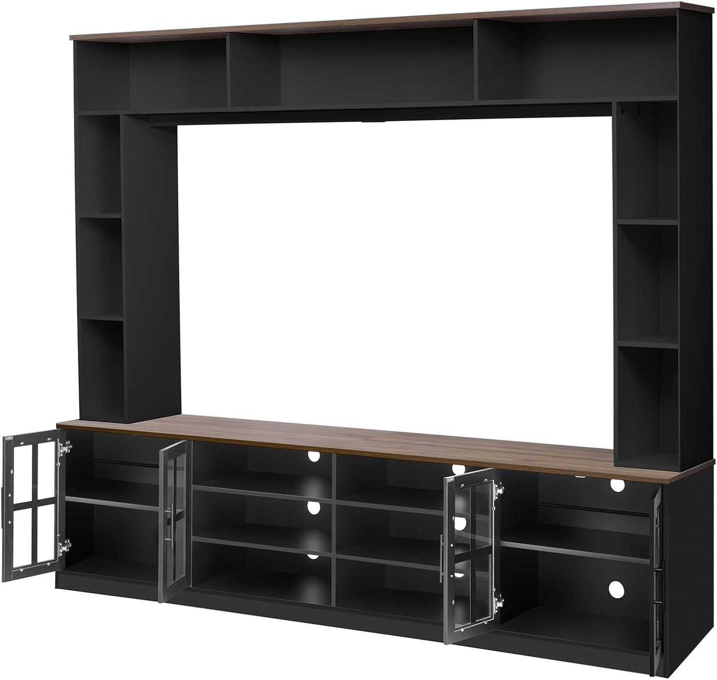 95.5" Wall Unit TV Stand Set with Bookshelves, Entertainment Center for Televisions Up to 80", Large Media Console with Cabinets and Tempered Glass Doors for Living Room