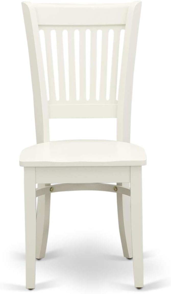 East West Furniture ANVA3-LWH-W 3 Piece Dining Room Furniture Set Contains a Round Dining Table with Pedestal and 2 Wood Seat Chairs, 36x36 Inch, Linen White