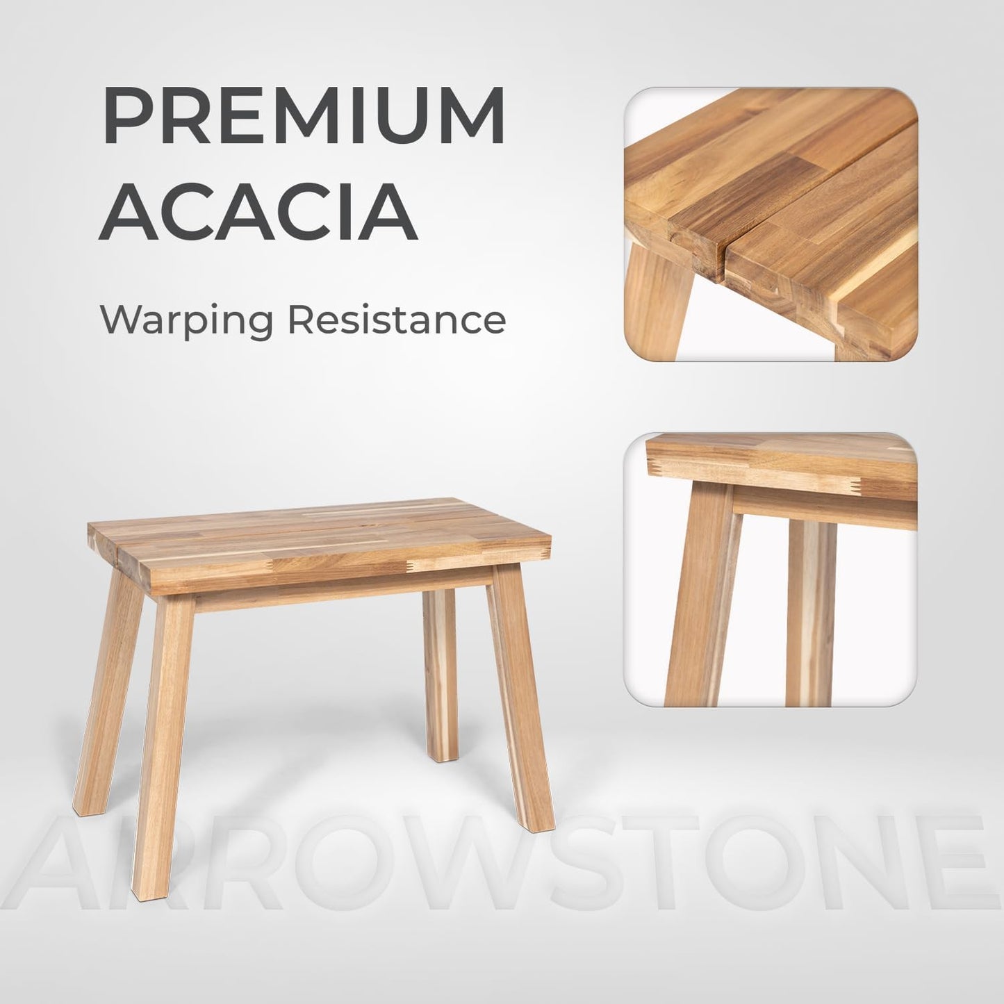 Bench 100% Solid Acacia Wood, Backless, Wax Galvanized Finish, Easy Assembly, End Table Wooden Bench Furniture for Plant, Dining Room, Entryway, Indoor (26 inches)