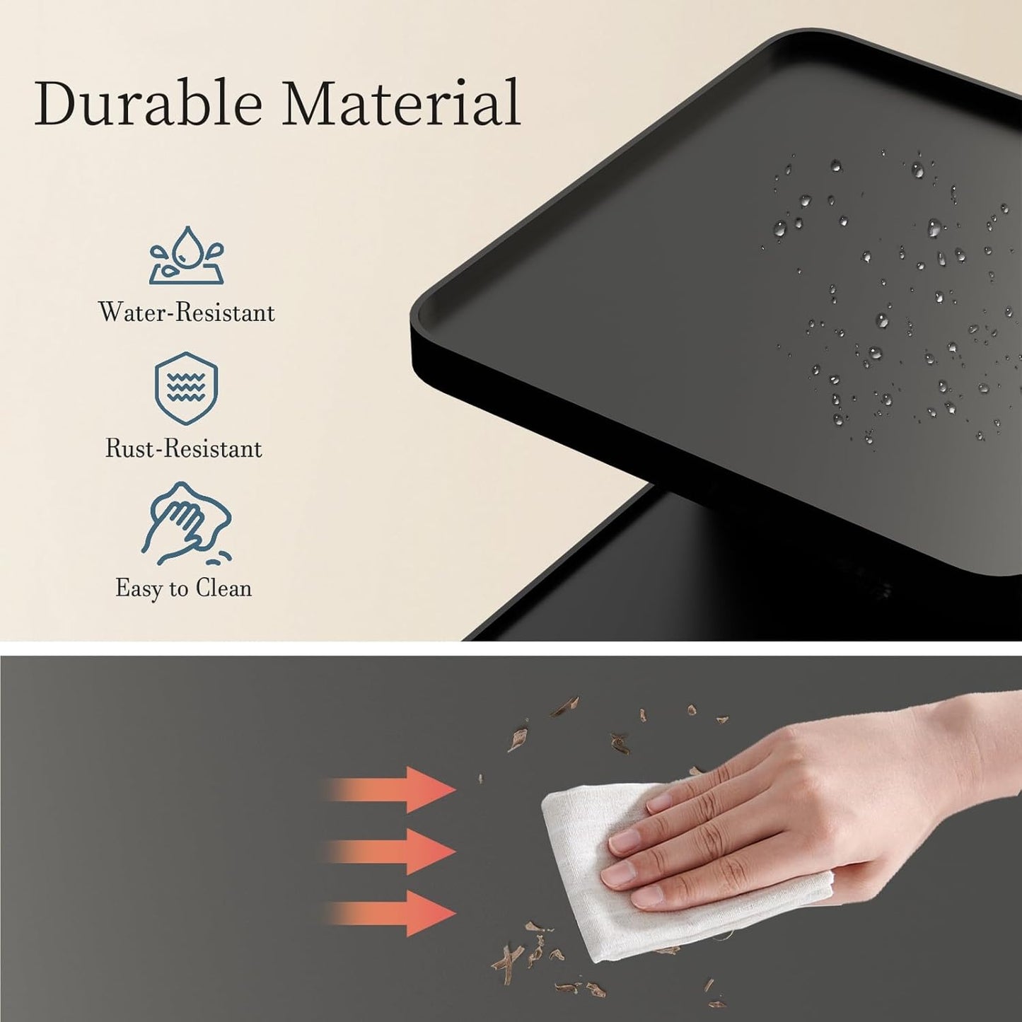 Black Modern Side Table, 2 Tier Small End Tables Bedroom, Metal Side Tables Living Room with 4 Legs, Black Nightstand Square Accent Table for Indoor Outdoor, Easy Assembly