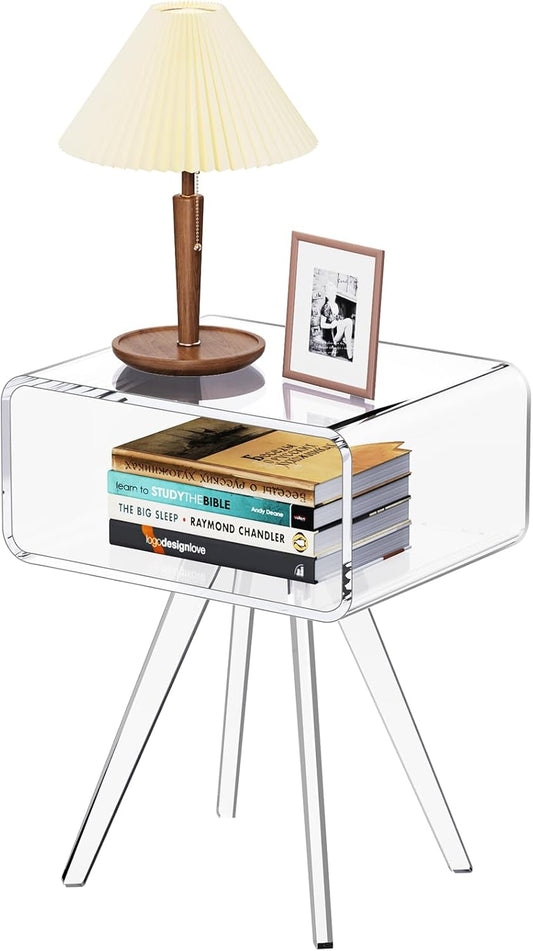 Acrylic Side Table, Acrylic Nightstand Bedside Table for Bedroom (Clear, 16.1'' x 11.8'' x 19.7'')