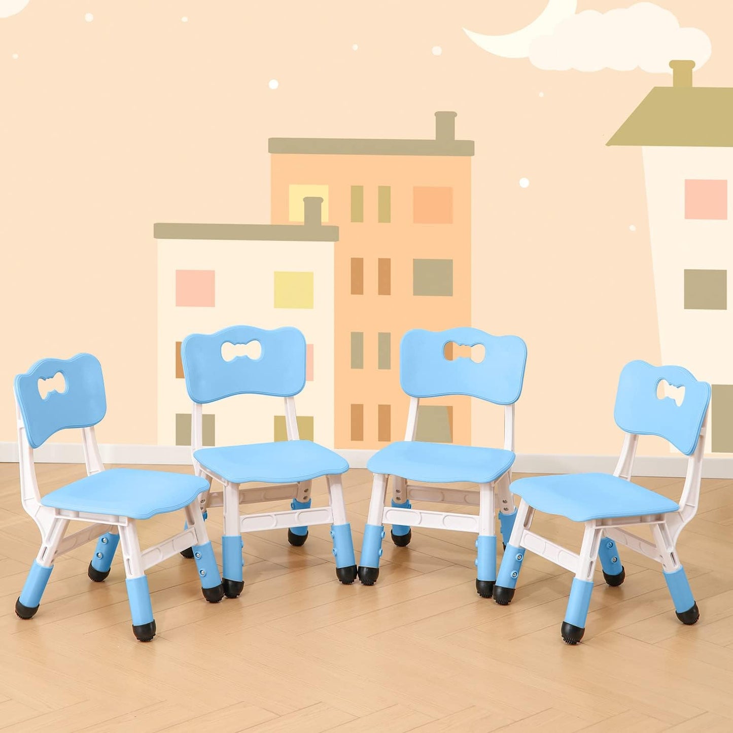 4 Piece Kids Chair Set 3 Levels Adjustable Stackable Kids Chairs Ideal for Playrooms, Schools, Daycares and Homes Washable and Easy to Clean Max Weight 220LB(Blue4-Piece Set)