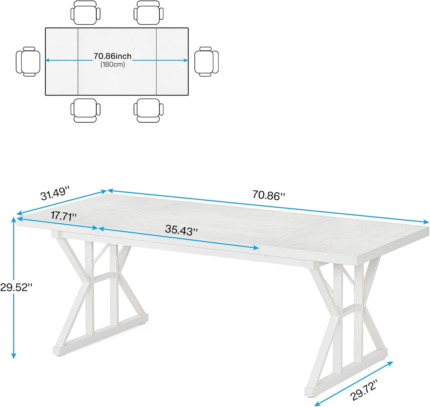 Tribesigns Farmhouse Dining Table for 6 People, 70.8-Inch Rectangular Wood Dining Table, Rustic Kitchen Table with Heavy Duty Metal Legs for Dining Room