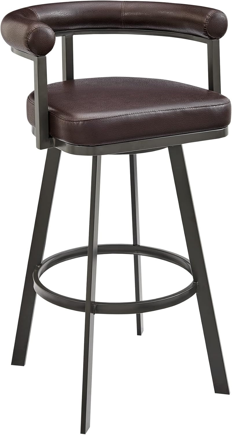 Armen Living Magnolia Swivel Bar Stool in Brown Metal with Brown Faux Leather