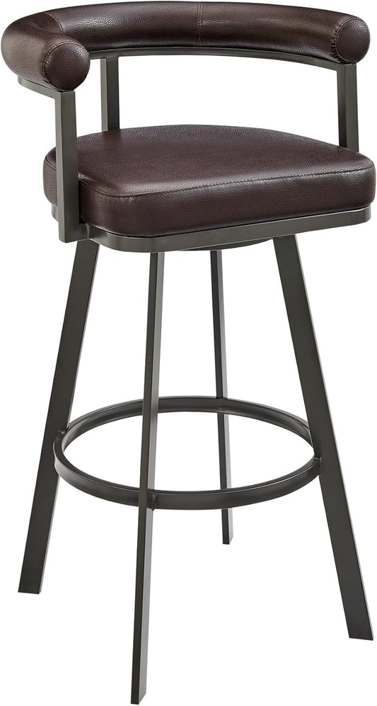 Armen Living Magnolia Swivel Bar Stool in Brown Metal with Brown Faux Leather