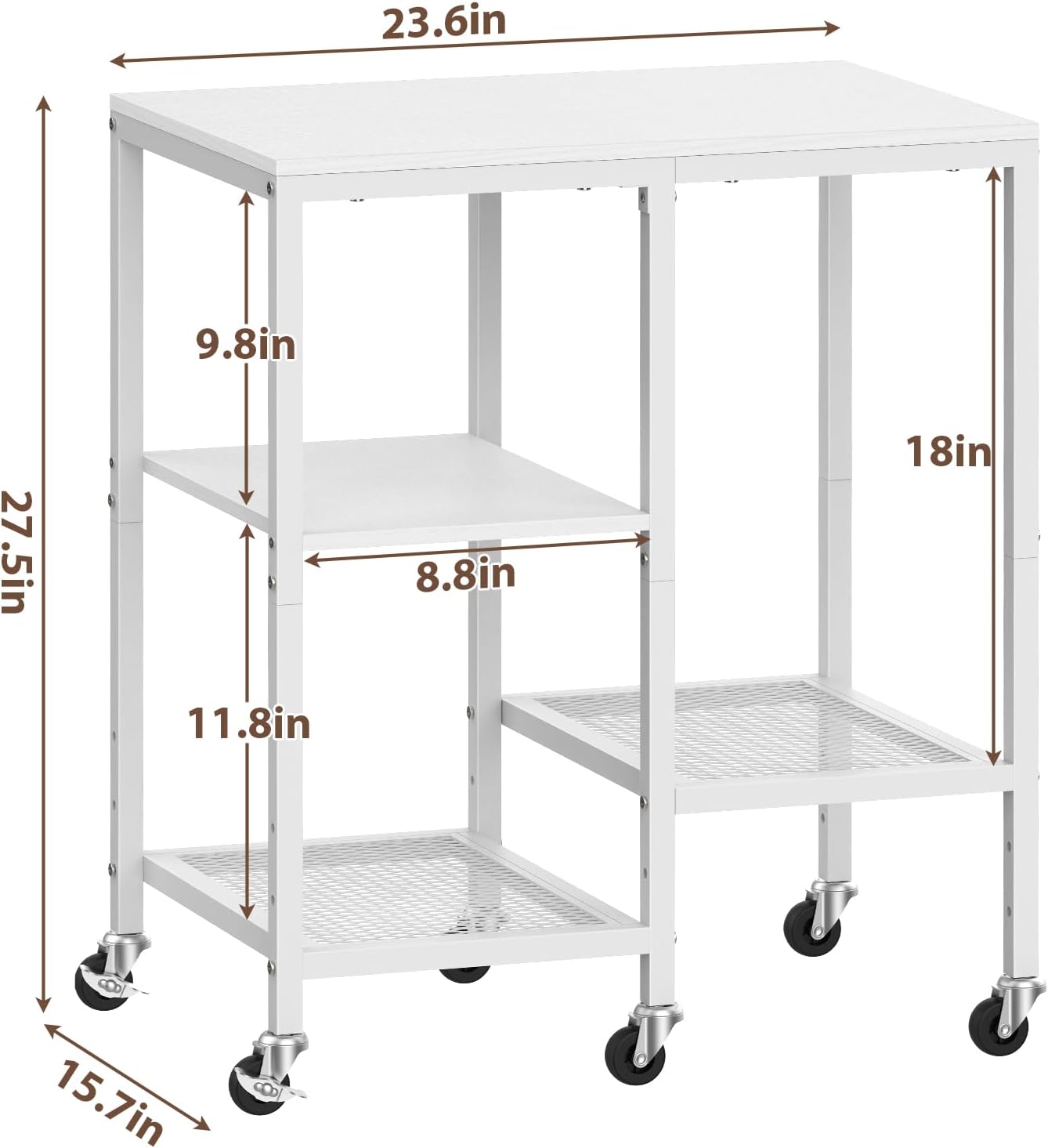 Kitchen Microwave Cart with Wheels,Coffee Bar Table Station,4-Tier Rolling Baker's Oven Rack,Small Appliance Storage Shelf,Utility Trolley Side Table for Kitchen,Office, Living Room (Snowy White)