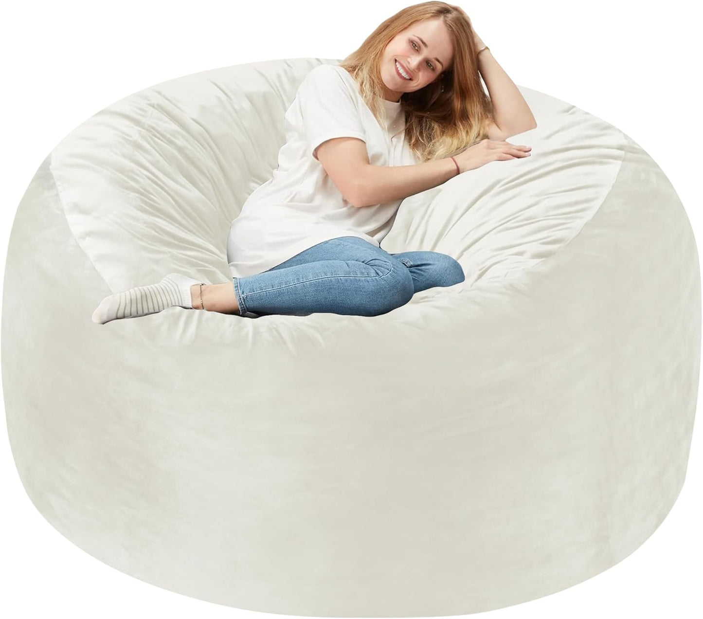 Homguava 4 FT Bean Bag Chair: 4' Bean Bags with Memory Foam Filled, Large Beanbag Chairs Soft Sofa with Dutch Velvet Cover-Beige