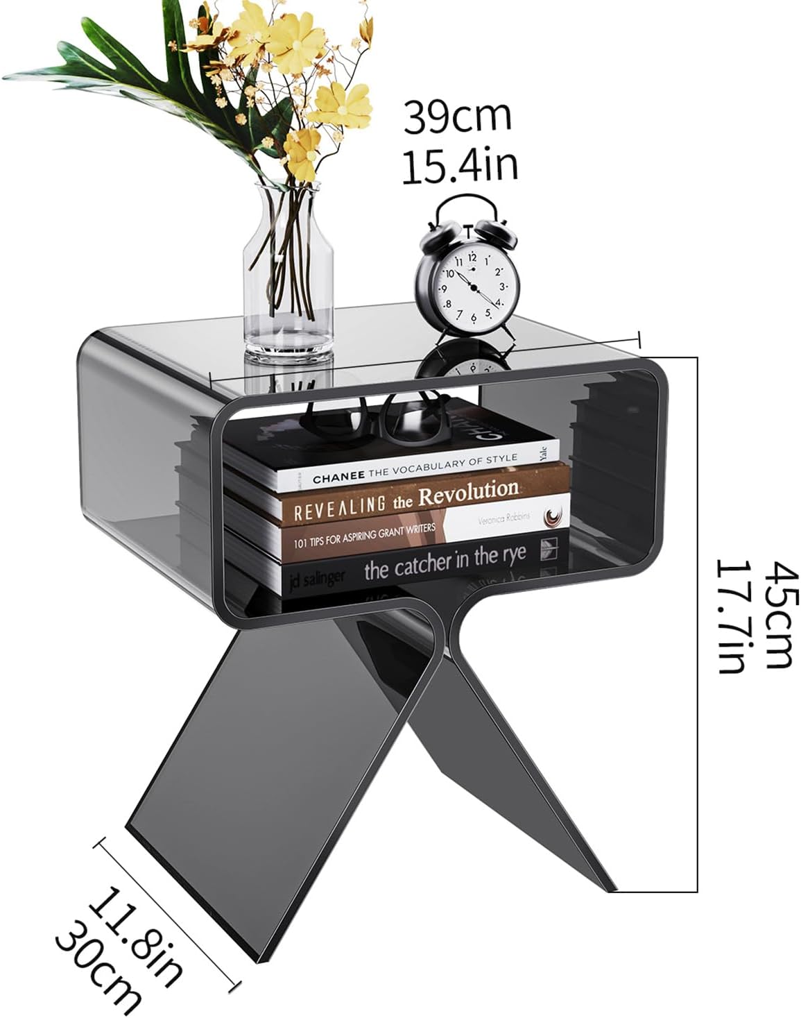 Acrylic Nightstand Side Table Modern Design Clear Home Decor Display End Table for Living Room (Black)