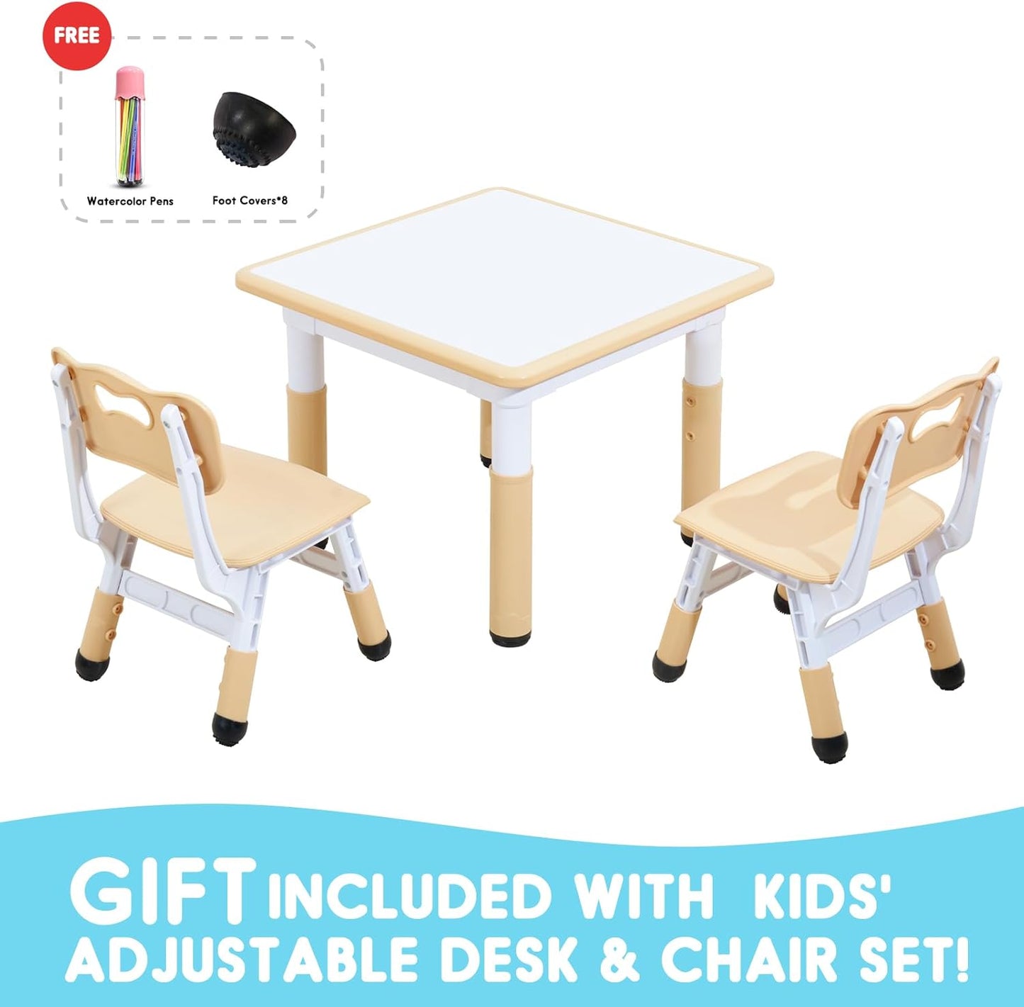 Kids Table & Chair Set with Adjustable Toddler-Safe Non-Slip Legs, Activity & Graffiti-Proof Desktop Ages 3-12