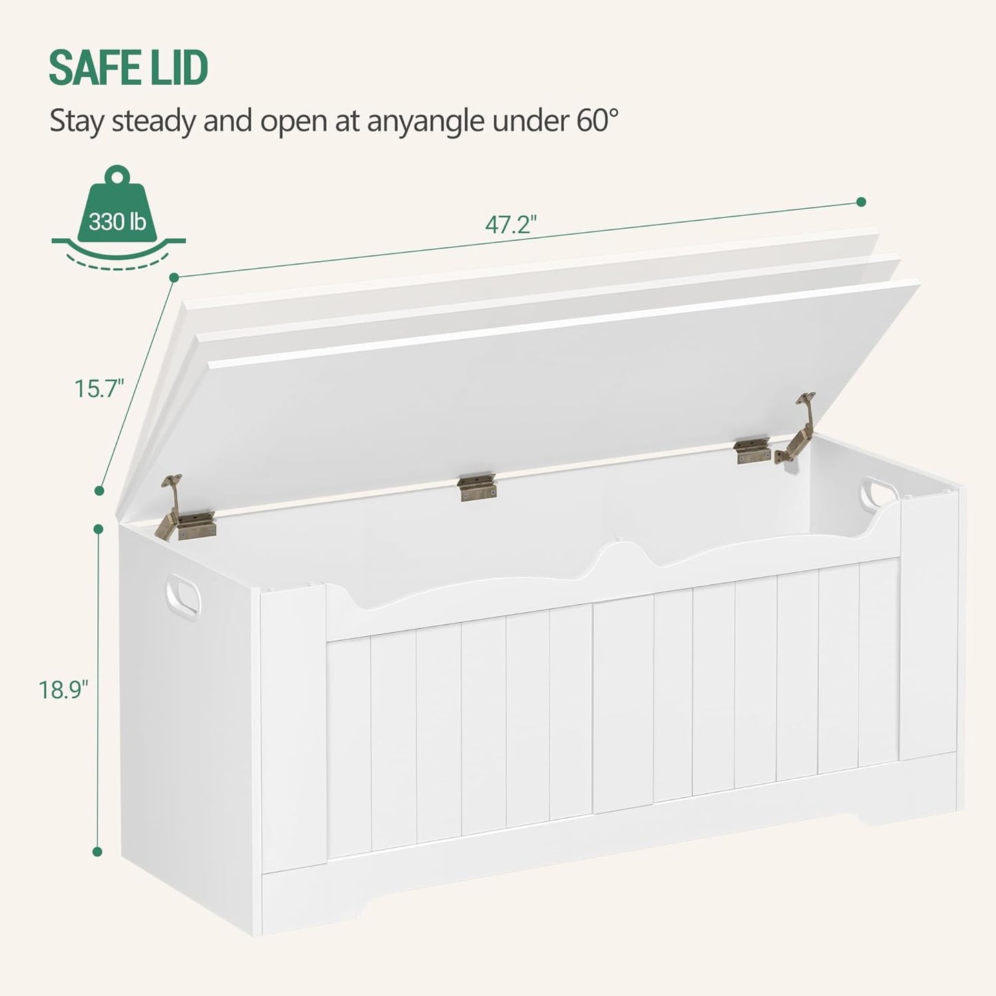 47.2" Storage Chest, Extra Large Storage Bench Trunk with 2 Safety Hinges, Wooden Box, Lift-Top Chest Organizer, Shoe Bench for Entryway, Bedroom, Living Room, White SB28603X