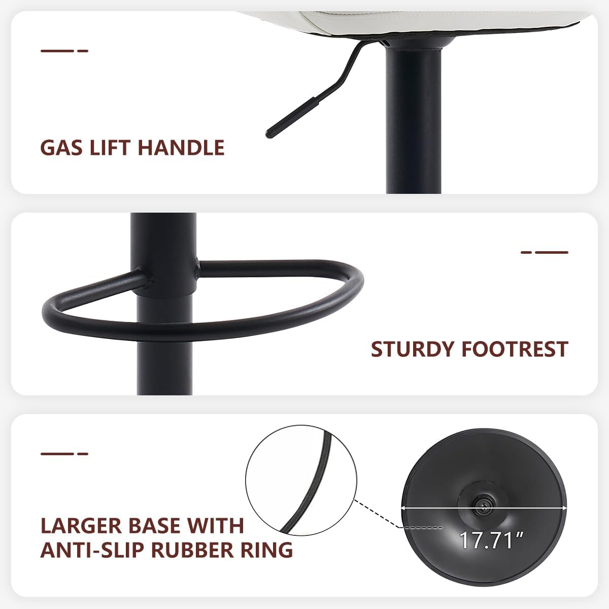 Kidol & Shellder Bar Stools Set of 2 Adjustable Swivel White, PU Leather Upholstered with Back, Modern Counter Height Stools for Kitchen Island, Home Bar