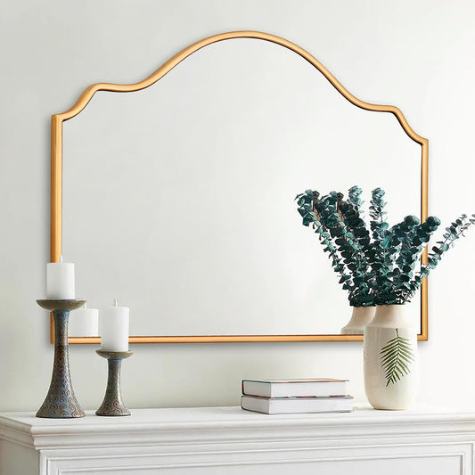 Chende Gold Arched Mirror, Large Wall Mirror for Fireplace Decor with Wooden Frame, 40'' x 28'' Elegant Decorative Mirror for Living Room, Dining Room, Entryway