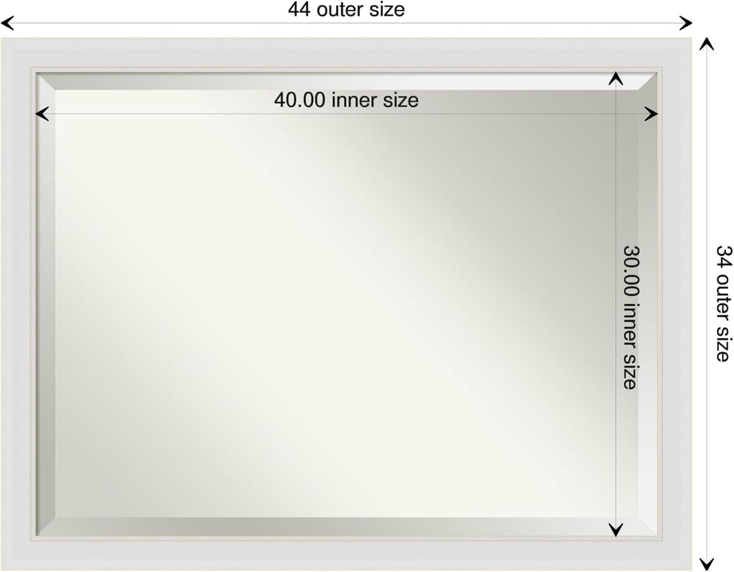 Amanti Art White Bathroom Mirror for Over Sink, 34x44 Flair Soft White Rectangle Vanity Mirror, X-Large Casual Frame, Hangs Horizonally and Vertically, Bathroom Wall Decor, Beveled Edge from WI, USA