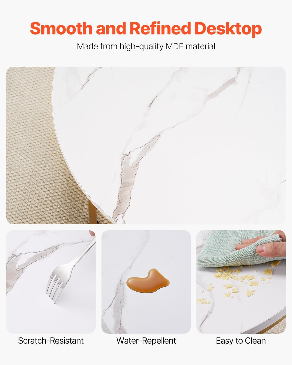 VEVOR Nesting Tables, Coffee Table Set of 2, 31.5 inch Round Coffee Table, Small Coffee Tables Night Stand with Metal Frame, for Living Room, Bedroom, Office (White & Gold)