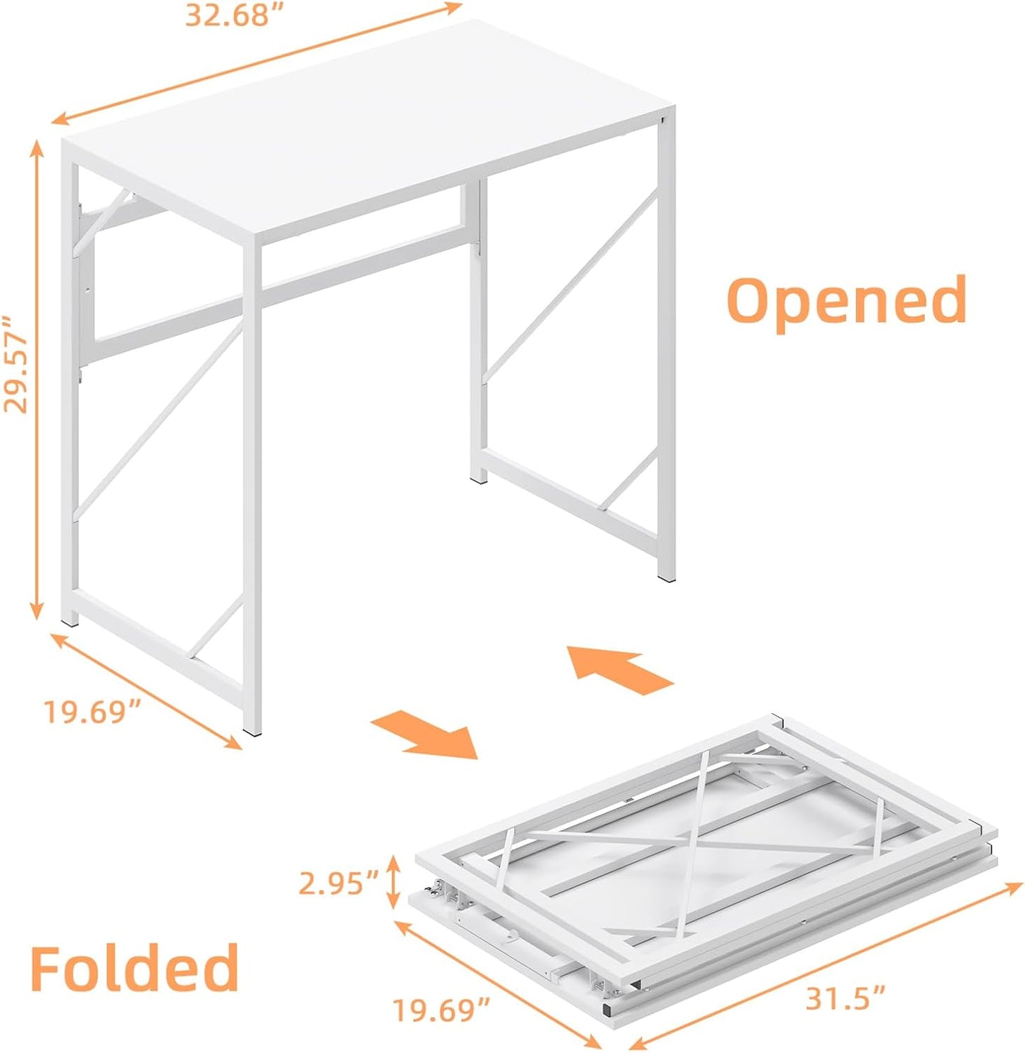 Elephance Folding Desk Writing Computer Desk for Home Office, No-Assembly Study Office Desk Foldable Table for Small Spaces