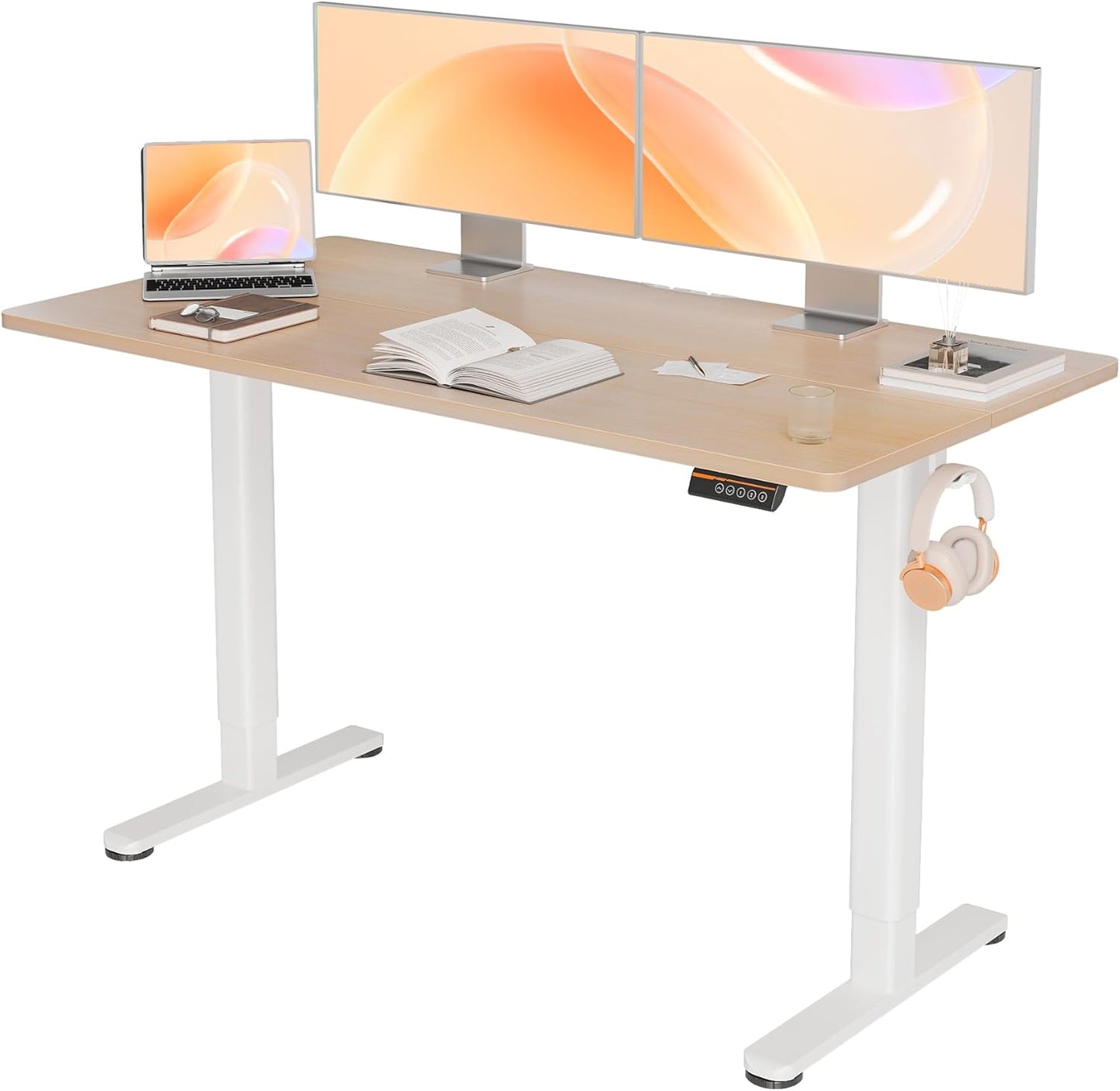 YDN Electric Standing Desk, 55x24 Inch Stand up Desk Adjustable Height, Sit Stand Home Office Desk with Splice Board, Natural