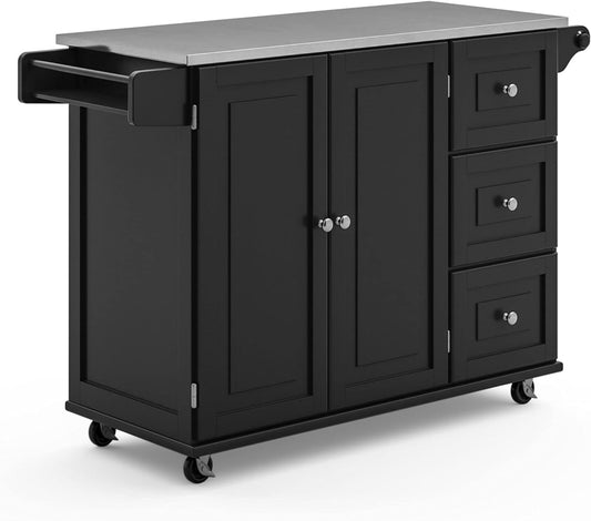 Homestyles Dolly Madison Black Mobile Kitchen Island Cart with Stainless Steel Top