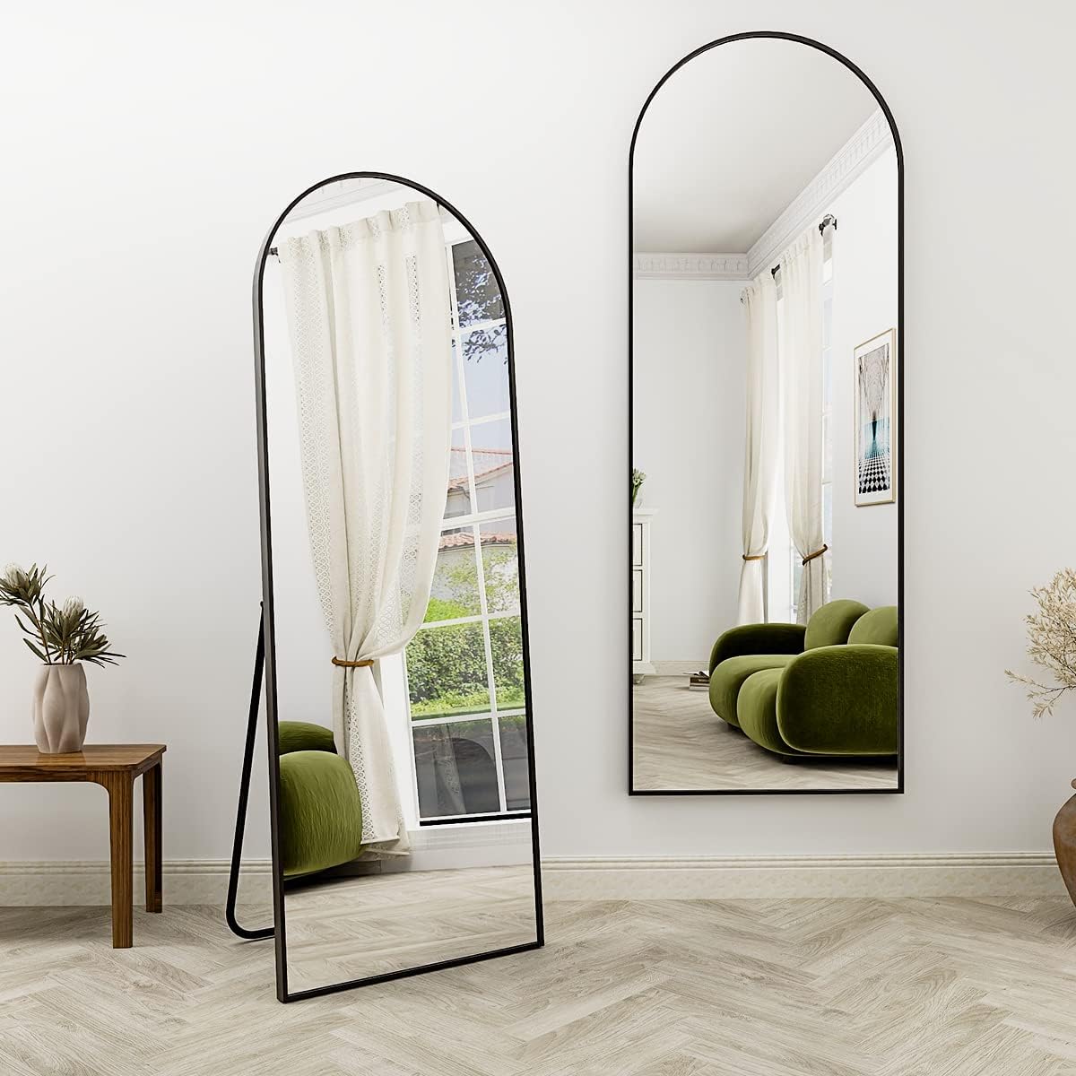 Arched Full Length Mirror, 64" x 21" Arch Floor Mirror with Stand, Full Length Wall Mirror Hanging or Leaning Arched-Top Full Body with Stand for Bedroom, Dressing Room, Black