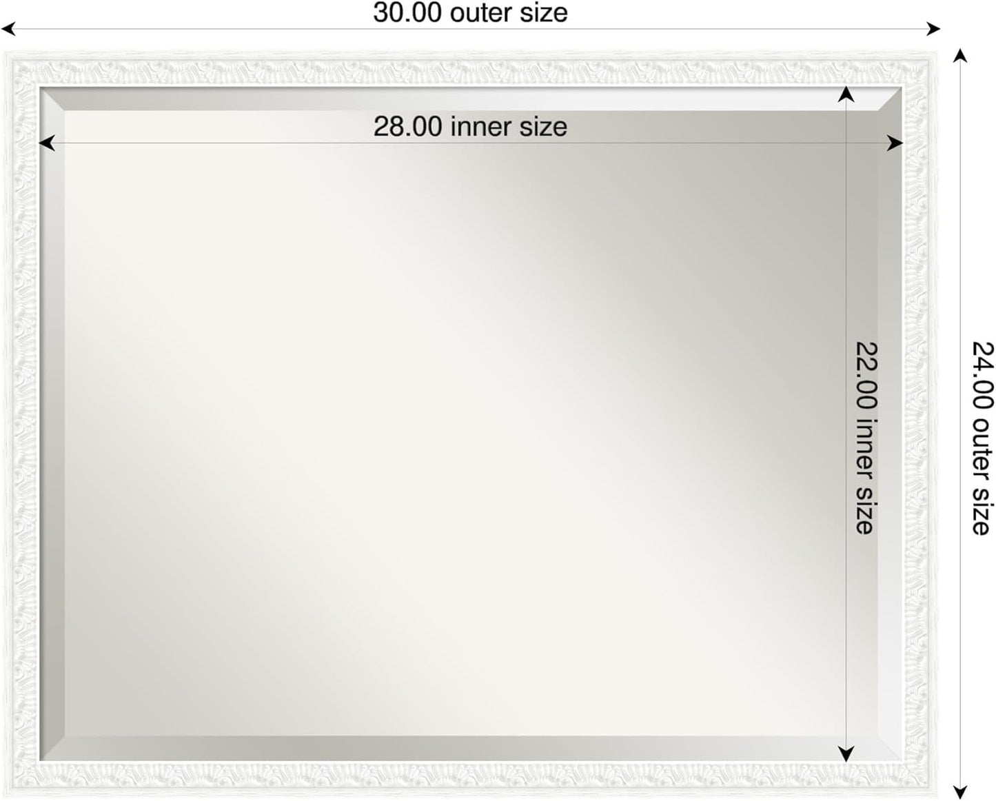 Amanti Art White Bathroom Mirror for Over Sink, 24x30 Bethany White Rectangle Vanity Mirror, Large Traditional Wood Frame, Hangs Horizonally and Vertically, Bathroom Wall Decor, Beveled Edge