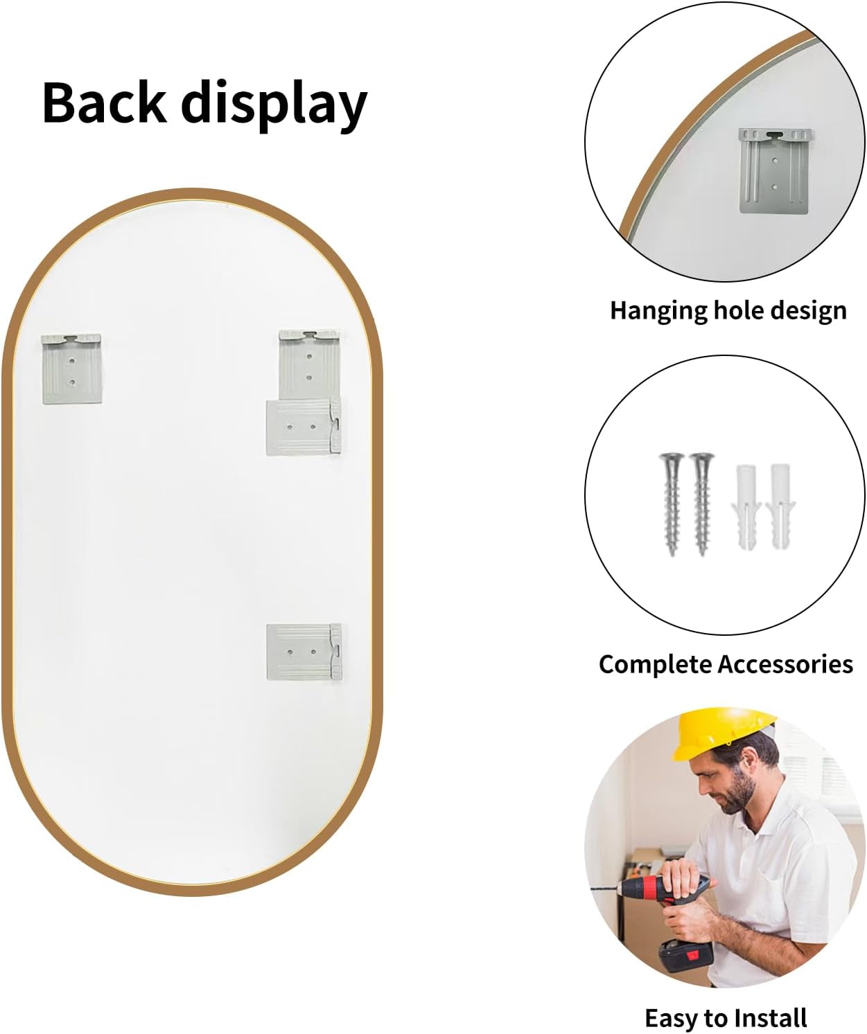 LAIYA 48x30inch Oval Wall Bathroom Mirror with Golden Aluminum Frame,Wall Mounted Oval Vanity Mirrors， Explosion-Proof Glass, Waterproof Design, Easy Installation，Horizontally/Vertically