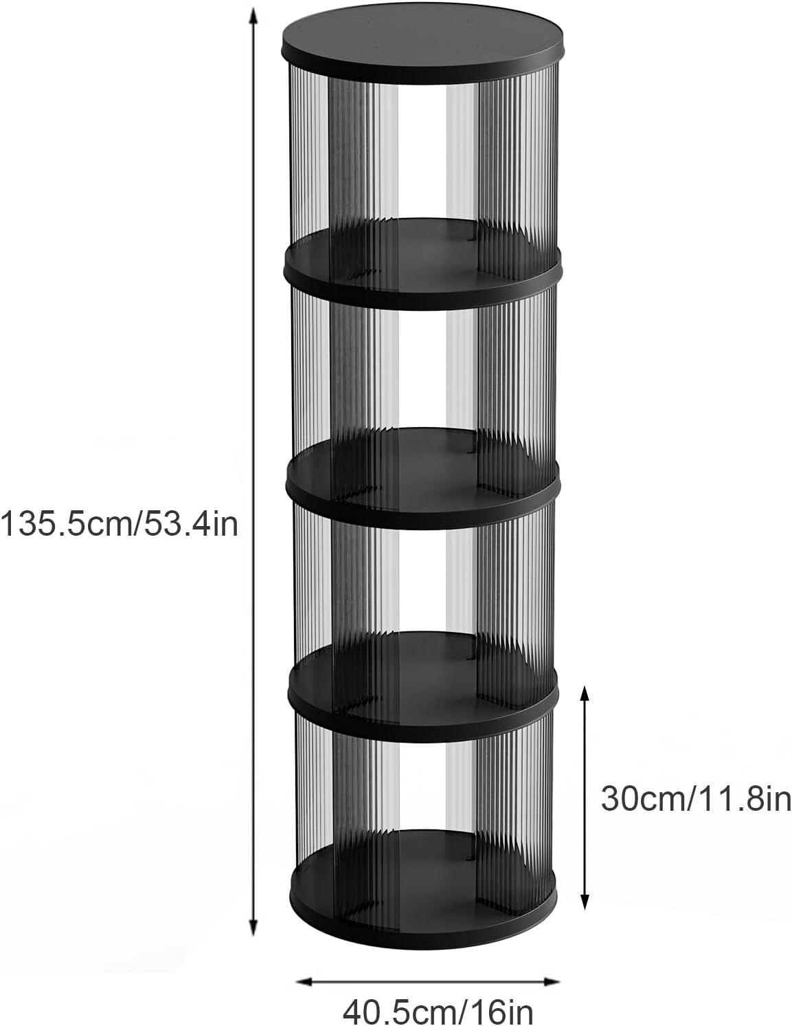 4 Tier Rotating Bookshelf, Small Corner Bookshelf for Small Space, 360 Display Floor Standing Bookcase, Lazy Susan Plastic Narrow Book Organizer for Bedroom, Living Room, Round, Black