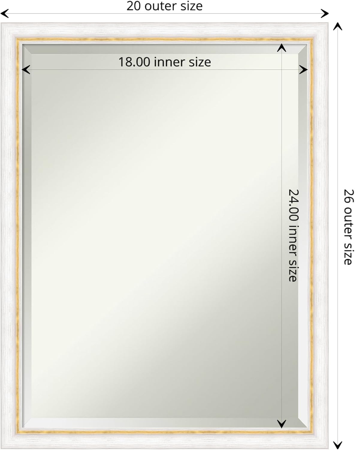 Amanti Art White Bathroom Mirror for Over Sink, 26x20 Morgan White Gold Rectangle Vanity Mirror, Medium Modern Contemporary Wood Frame, Hangs Horizonally and Vertically, Bathroom Wall Decor, Beveled