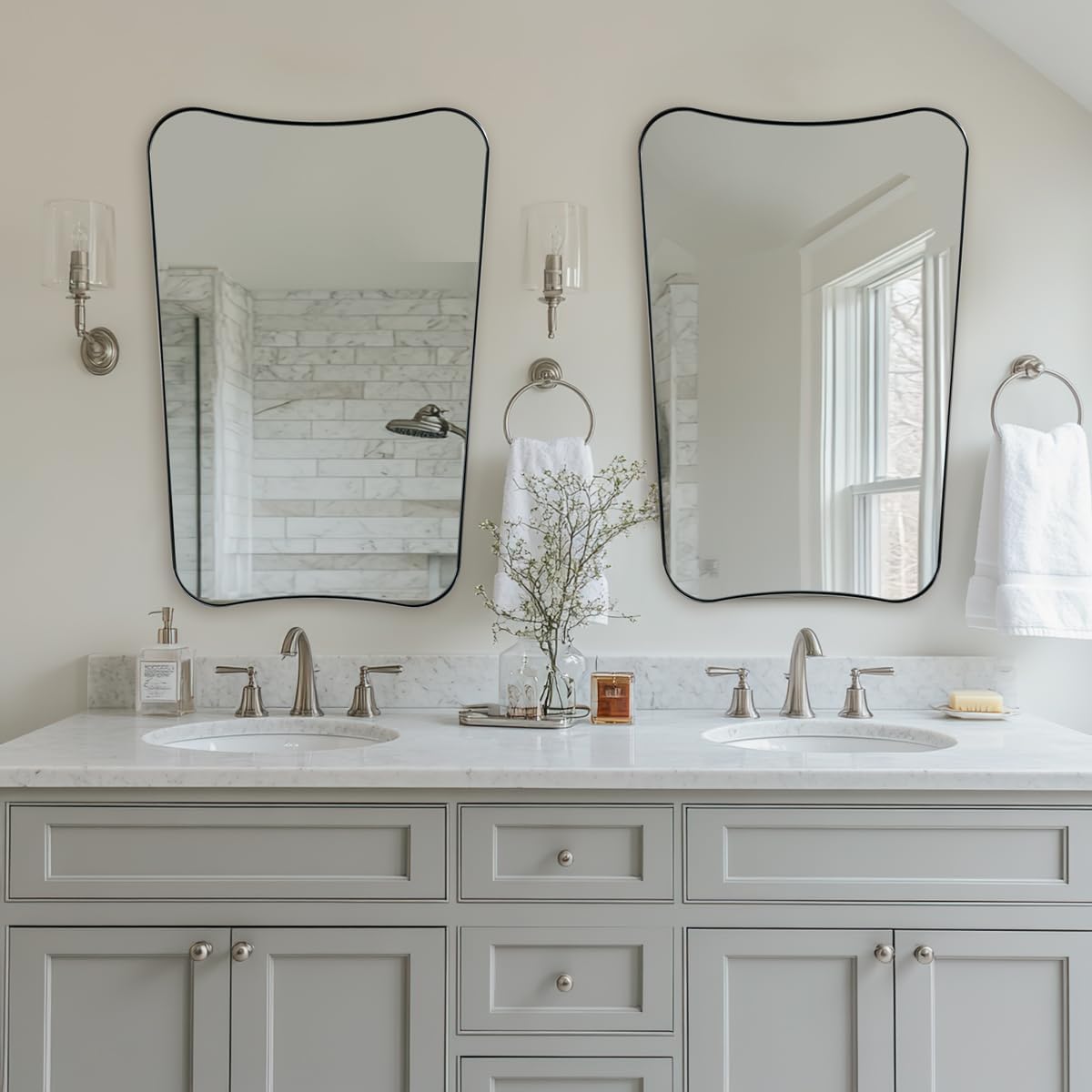 ANDY STAR 26x38 Inch Bathroom Mirror, Brushed Nickel Asymmetrical Mirror, Large Decorative Mirror, Modern Bathroom Mirror with Sophisticated Design, Wall Mount Vertically Only