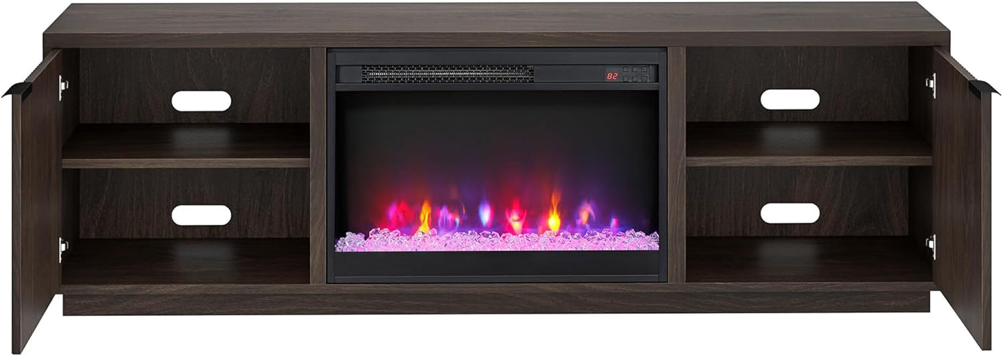 Henn&Hart Rectangular TV Stand with 26" Crystal Fireplace for TV's up to 78" in Alder Brown, for Home, Living Room, Bedroom, Entertainment Room, Office