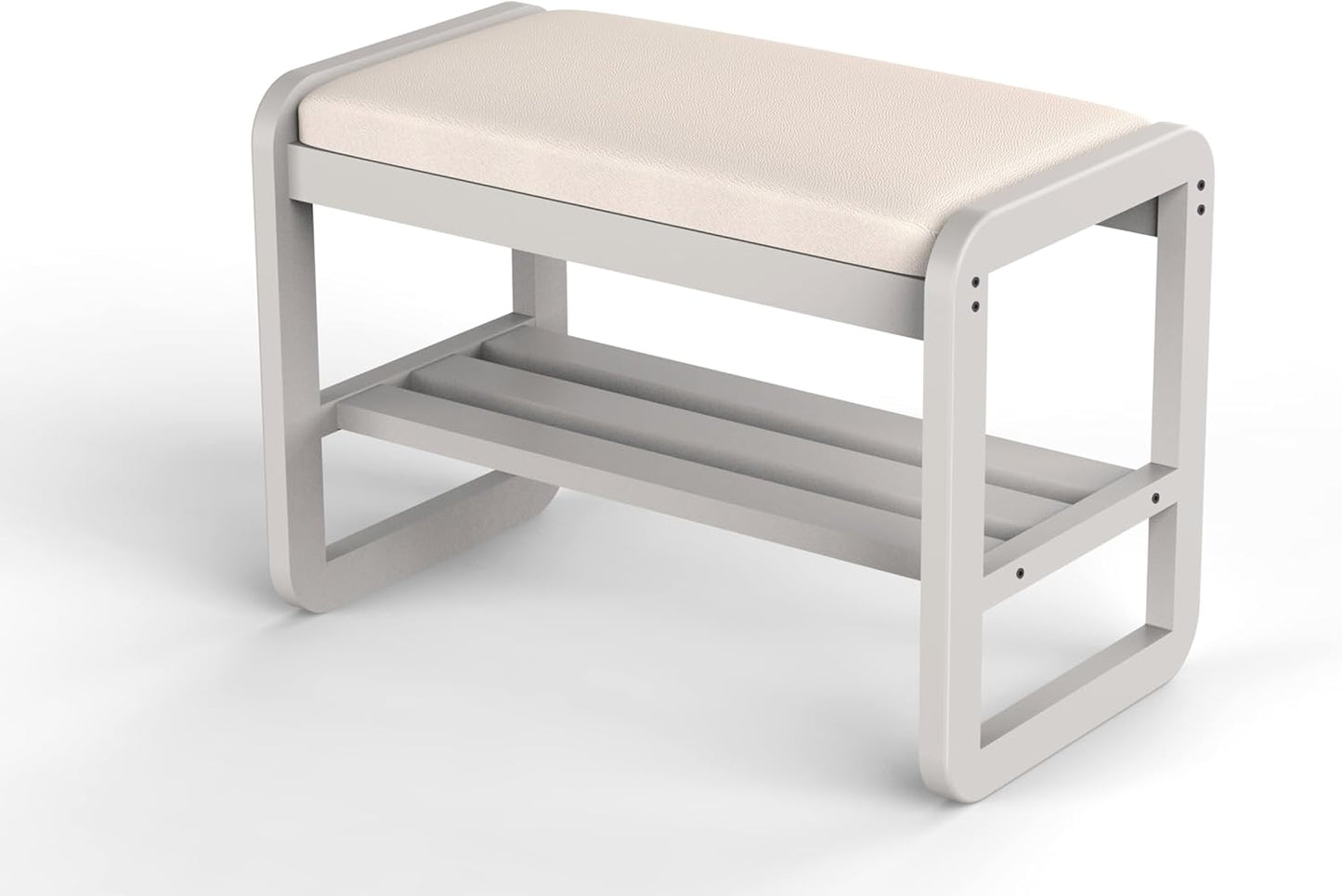 Solid Wood Shoe Rack, 2 Tier Shoe Storage Bench with Cushion Seat, 6 Pair Shoe Organizer for Entryway, Small, White, 24 Inch