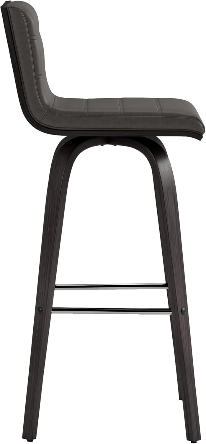 Armen Living Vienna 30" Swivel Bar Stool in Black Wood Finish with Gray Faux Leather - Set of 2