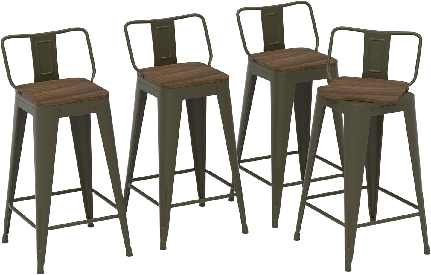30 Inch Swivel Bar Stools Set of 4, Counter Height Bar Stools with Low Back, Metal Industrial Bar Chairs for Kitchen Island (Rusty)
