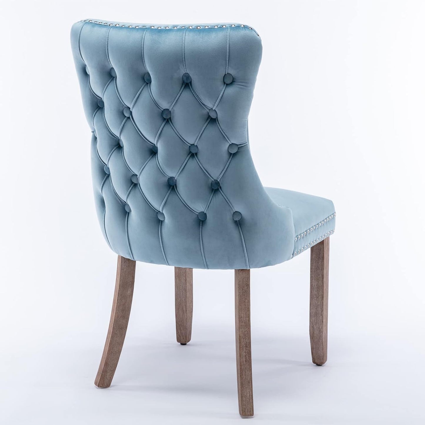 PacknWood Acosure Set of 2 Velvet Upholstered Wing-Back Dining Chair with Backstitching Nailhead Trim,Exquisite Furniture Stool W/Wood Legs,for Kitchen,Sitting Room,Light Blue