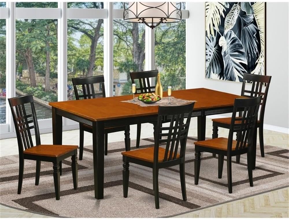 East West Furniture QULG7-BCH-W 7 Piece Dining Room Furniture Set Consist of a Rectangle Kitchen Table with Butterfly Leaf and 6 Dining Chairs, 40x78 Inch, Black & Cherry