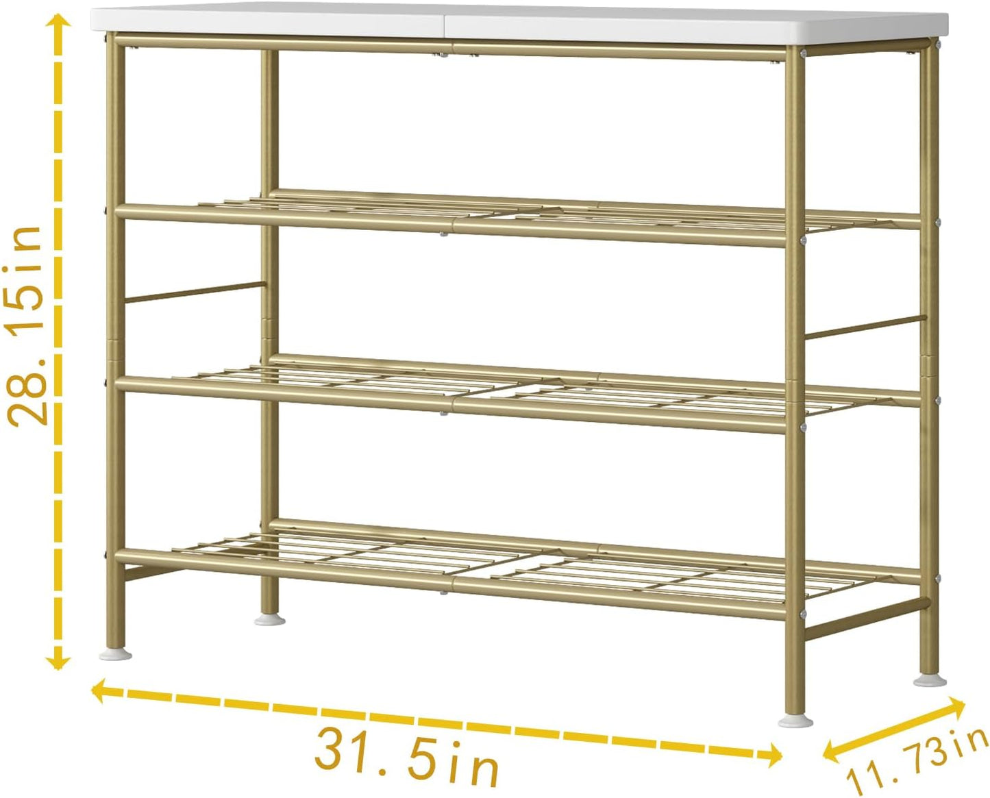 Shoe Rack Organizer 4 Tier for Closet Entryway Free Standing Metal Storage Shoe Shelf with MDF Top Board，Gold