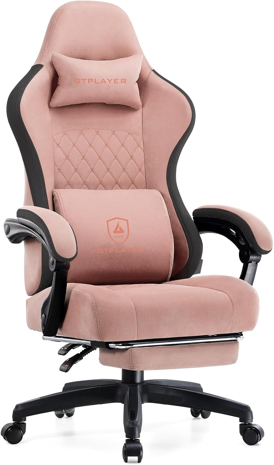 GTPLAYER Office Chair, Gaming Computer Desk Fabric Chair with Footrest, High Back Ergonomic Office Chair with Pocket Spring Lumbar Support and Linkage Armrests Adjustable Height Swivel for Home Task