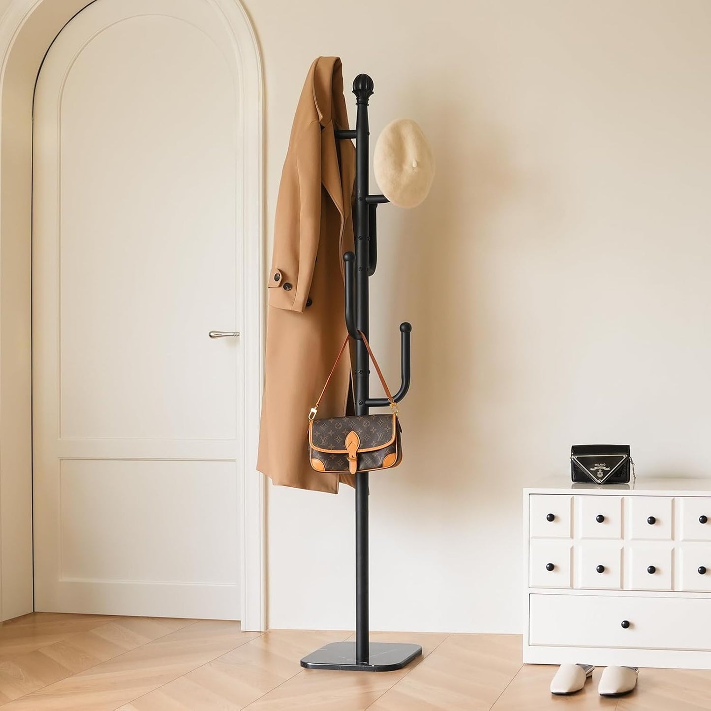 Yoobure Coat Rack Freestanding with Natural Marble Base - Cactus Coat Tree with 6 L-shaped Hooks, Heavy Duty Coat Hanger Stand, Metal Coat Rack Stand for Entryway, Hall Tree for Jacket/Hat/Clothes/Bag