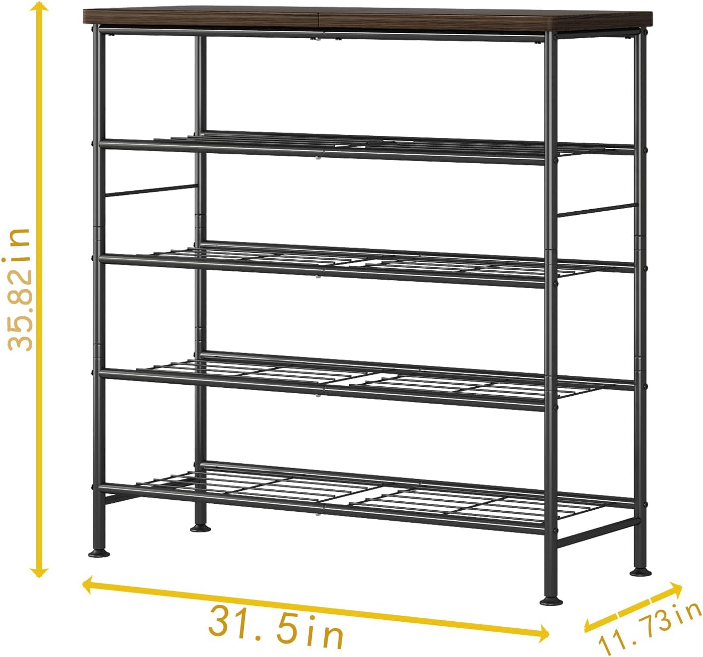 Shoe Rack Organizer 5 Tier for Closet Entryway Free Standing Metal Storage Shoe Shelf with MDF Top Board，Black+Rustic Brown