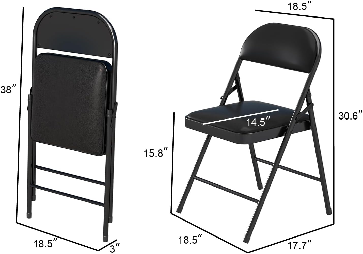 4 Pack Folding Chairs with Padded Cushion & Back, Padded Folding Chairs for Home, Office, Indoor, Outdoor Events (Black, 4 Pack)