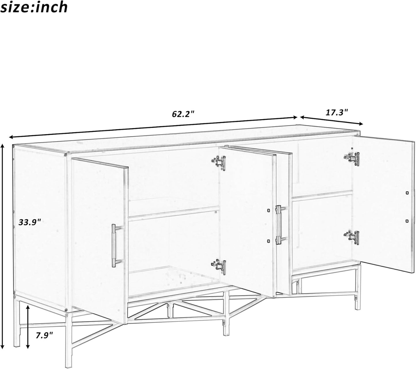 Merax Sideboard Buffet Cabinet with Storage, 4 Door Modern Cupboard w/Cross-Leg Design, Console Table for Kitchen, Dining/Living Room, Grey
