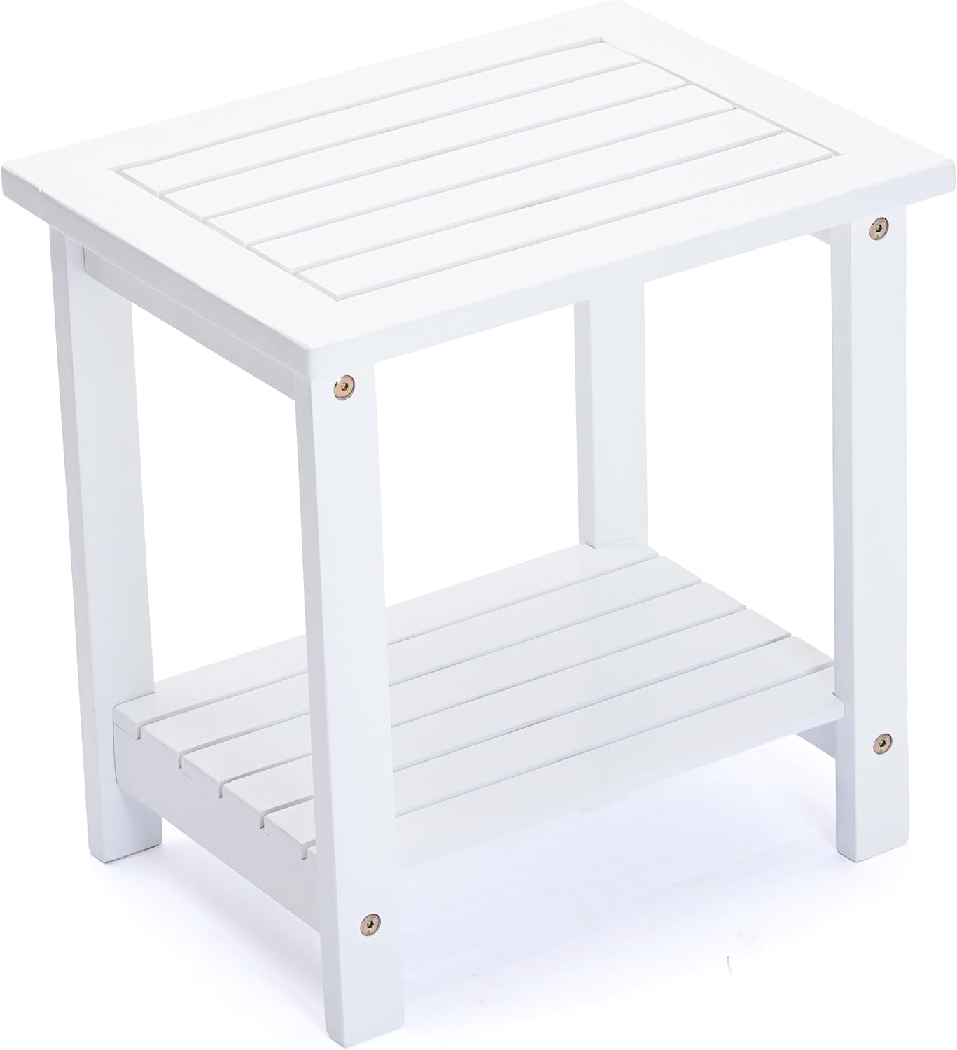 Adirondack Side Table – Weather-Resistant Rectangular End Table for Patio, Garden, Lawn, or Living Room | Indoor & Outdoor Wood Side Table, Rustic Style (White)