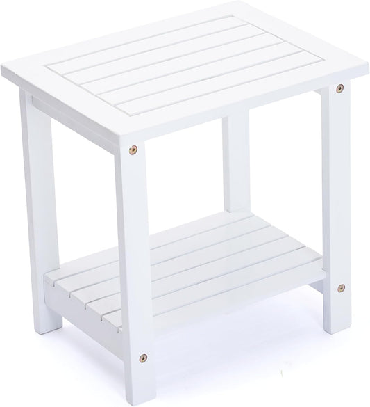 Adirondack Side Table – Weather-Resistant Rectangular End Table for Patio, Garden, Lawn, or Living Room | Indoor & Outdoor Wood Side Table, Rustic Style (White)