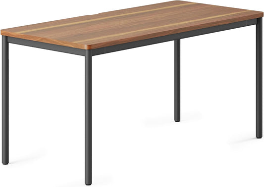 Branch Daily Desk - Functional at Home Office Desk with Effortless Assembly, Timeless Design, Rounded Corners, and Built-in Cable Notch - 58” W x 27” H x 24” D - Walnut - Charcoal