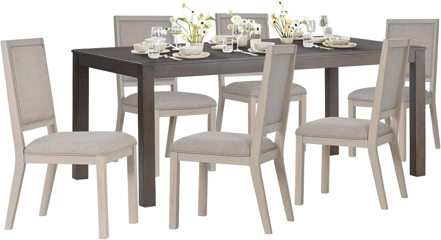 COLAMY Modern Rectangular Dining Table Set, 60" L x 36" W x 30" H, Brown+Ivory