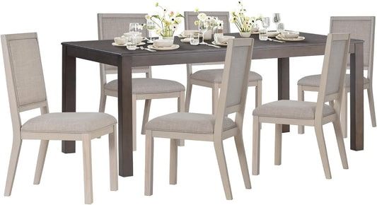 COLAMY Modern Rectangular Dining Table Set, 60" L x 36" W x 30" H, Brown+Ivory