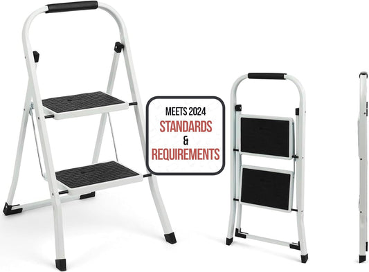 SIMPLI-MAGIC 2-Step Ladder, 350 LBS Capacity Folding Step Stool – Anti-Slip Wide Steps & Handgrip – ANSI Certified Lightweight & Durable Steel Stepping Stool for Kitchen, Home, Office & Garage