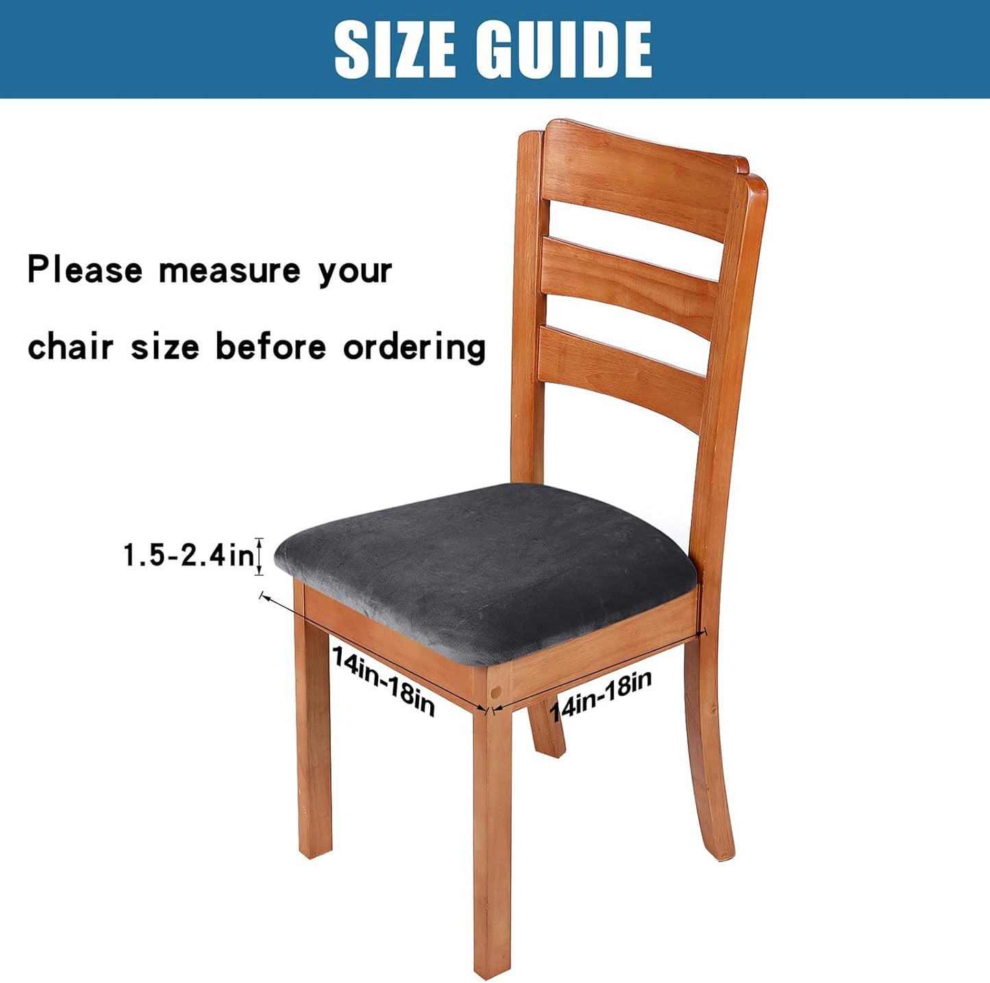 Smiry Velvet Seat Covers for Dining Room Chair Set of 2, Stretch Fit Removable Washable Chair Seat Cushion Protector Slipcovers with Ties, Dark Grey