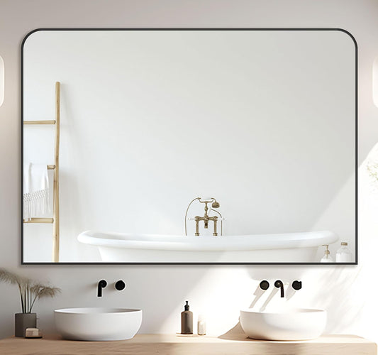 Bathroom Mirror, Wall Mirrors, Black Metal Framed Wall-Mounted Mirrors, Bathroom Vanity Mirror for Over Sink, Living Room, Bedroom, Entryway, 48x36 Inch, Black